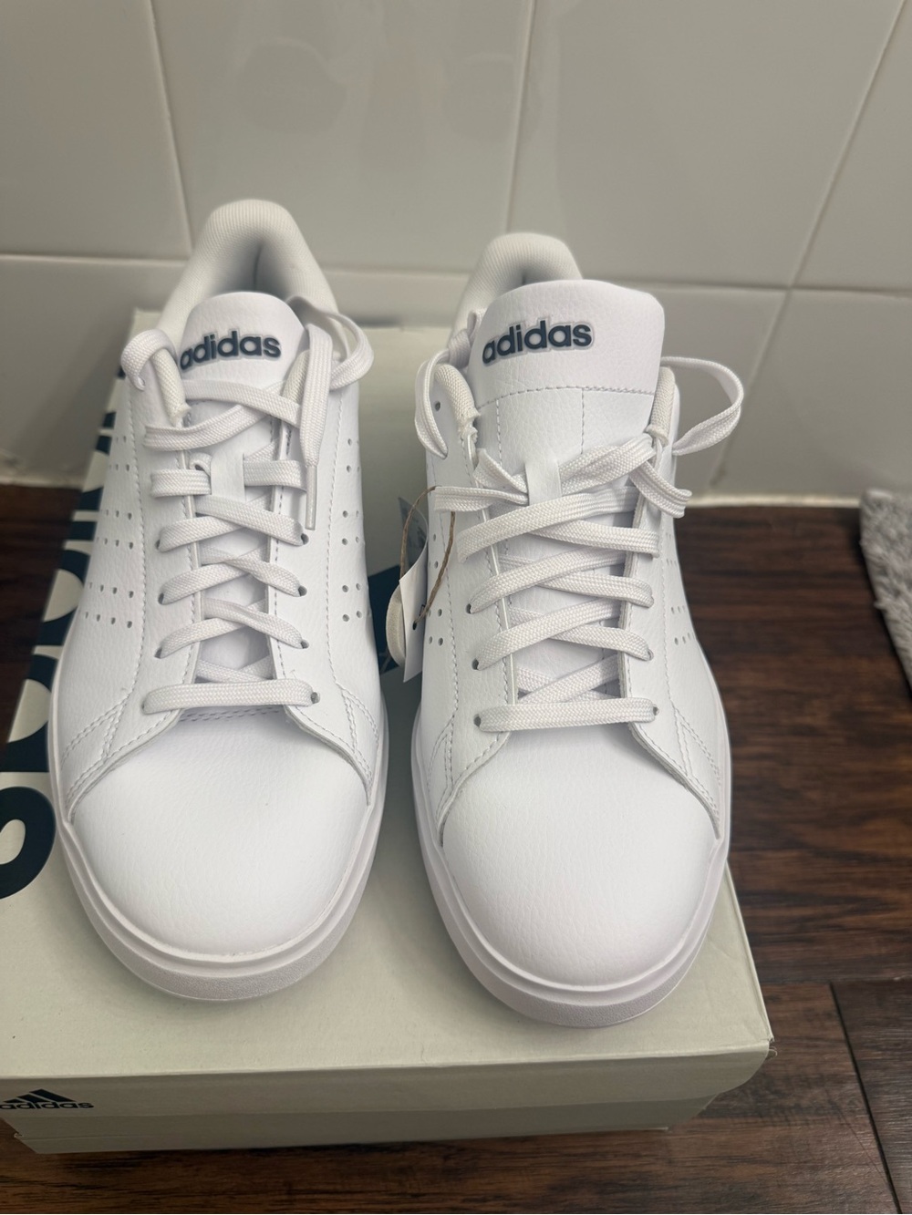 adidas White Sneakers with Navy Logo